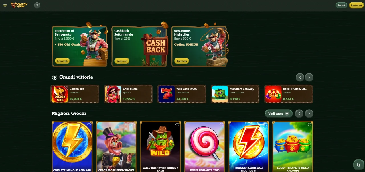 Cowboyspin Casino — Il sito ufficiale con licenza per l'Italia